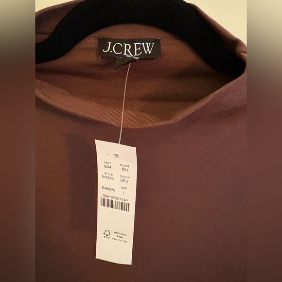 J.Crew Fitted knit mockneck dress with poplin skirt in brown, size L - Picture 6 of 7